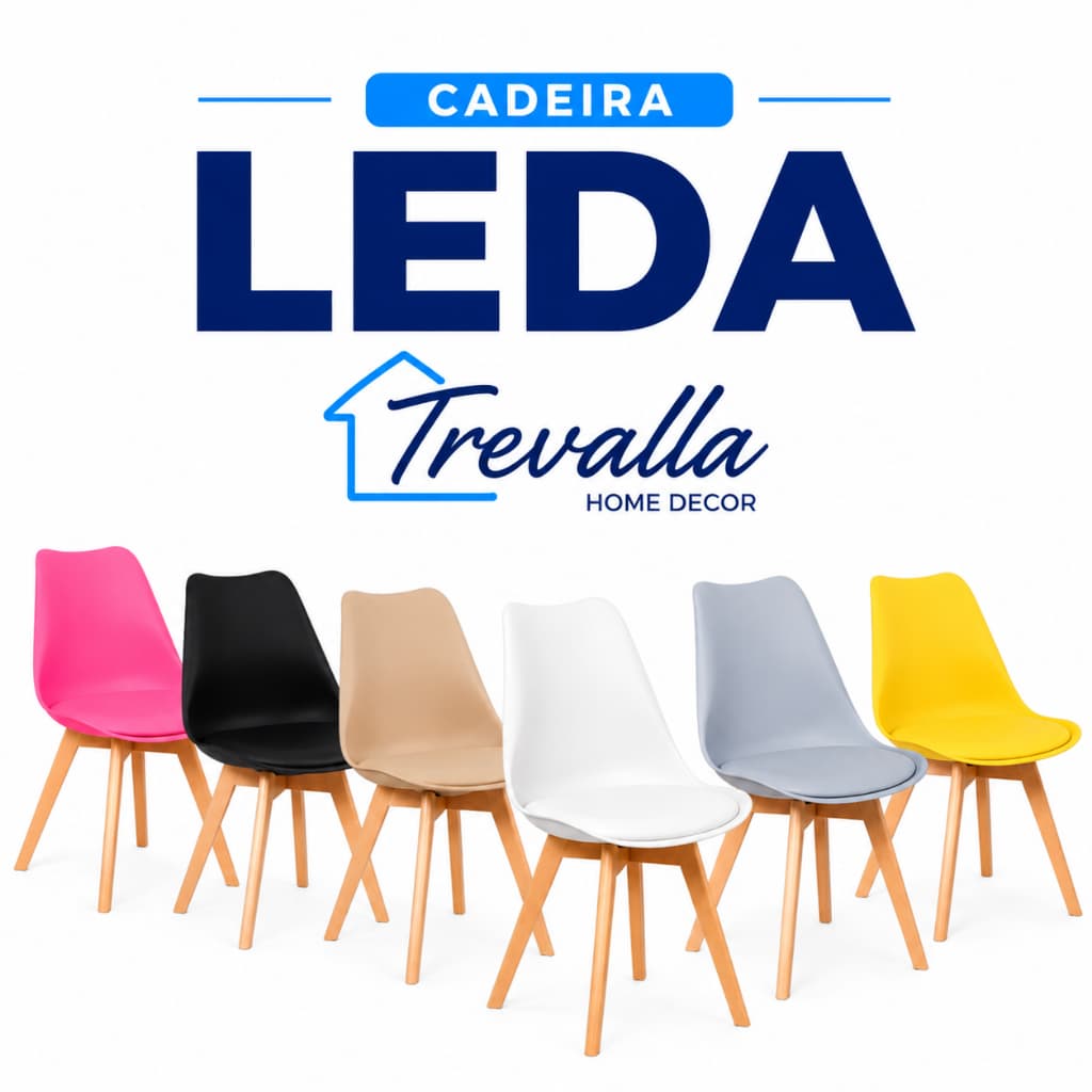 Kit 4 Cadeiras Charles Eames Leda Bitlar Base Madeira Couro PU Design Moderno