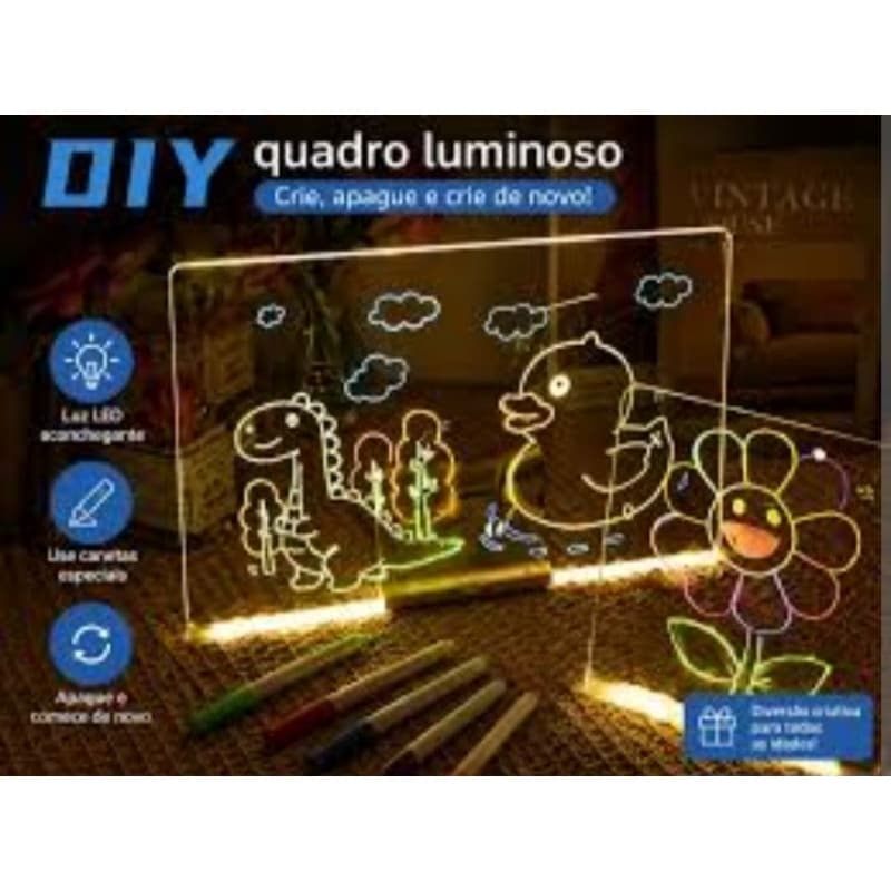 Quadro Luminoso LED DIY Lousa Mágica Acrílico Infantil Abajur De Mesa Escrever Desenhar Com Caneta