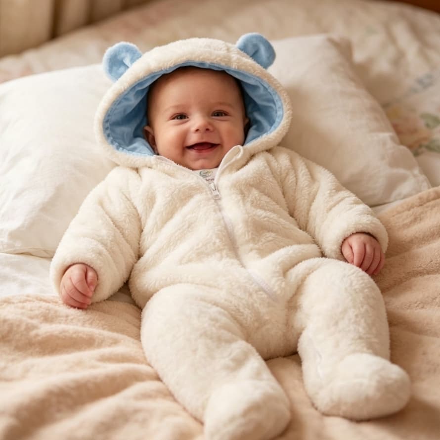 Macacão de Bebê Sherpa Menino Menina com Zíper Ursinho Pele de Carneiro