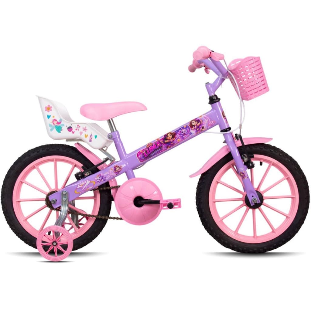 Bicicleta Infantil Aro 16 Pro-X Luma Menina 4, 5, 6 Anos Feminina Rodinha Cestinha  Cadeirinha De Boneca