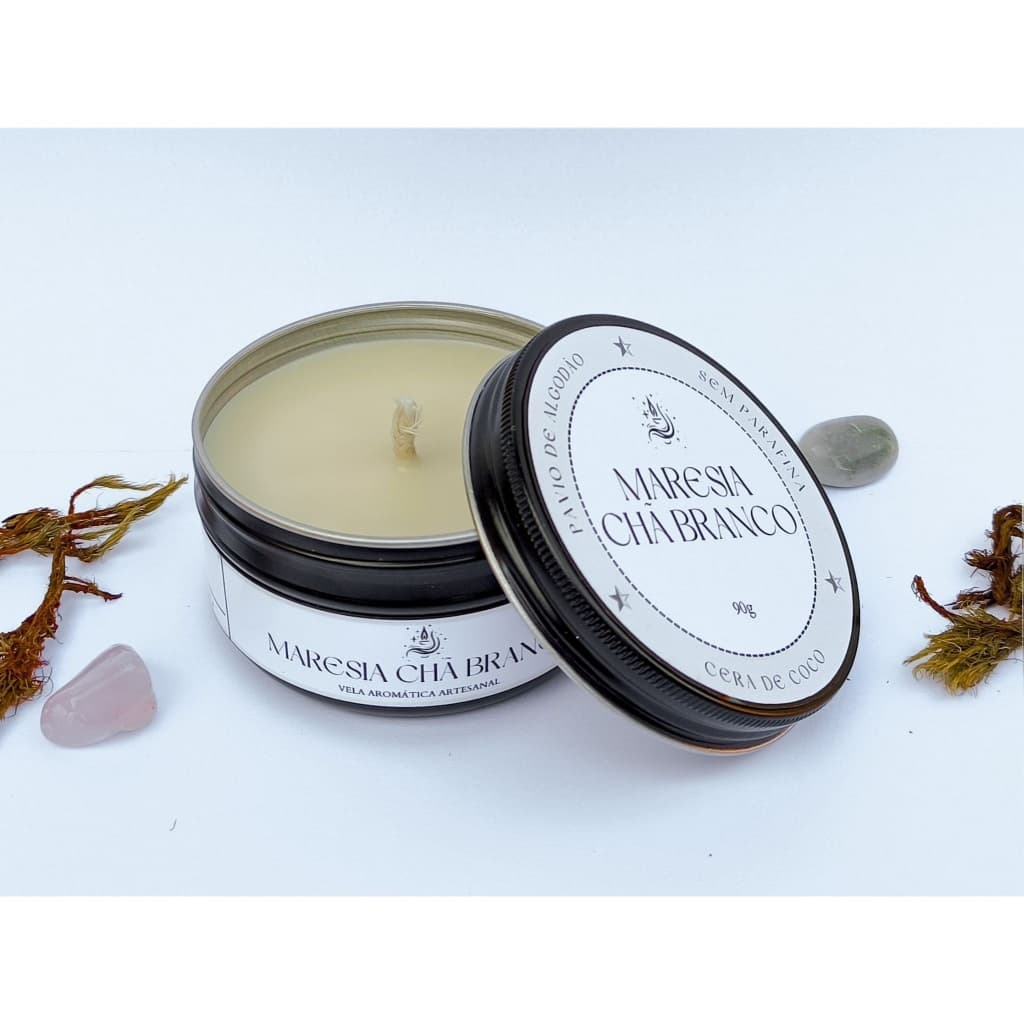 Vela Aromática Maresia Chá Branco | Lata | Cera Vegetal | Pavio de Algodão