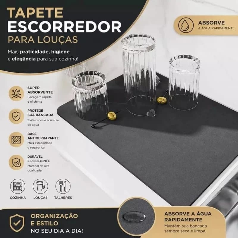 Tapete Escorredor Silicone Antiderrapante 40cm Secar Loucas Utensilios Pratico