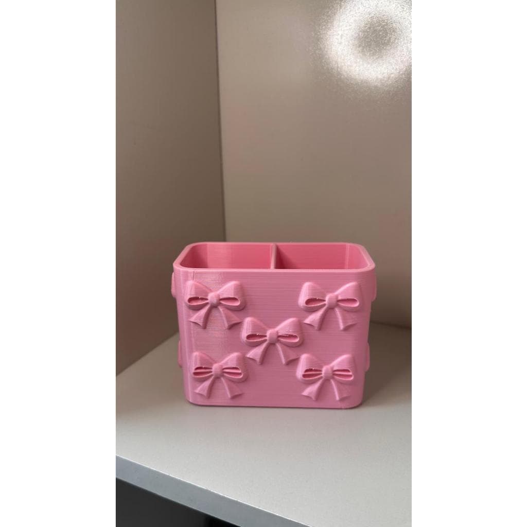 Organizador de Mesa Rosa com Laços | Porta Trecos Maquiagem Escritório | Organizador Decorativo