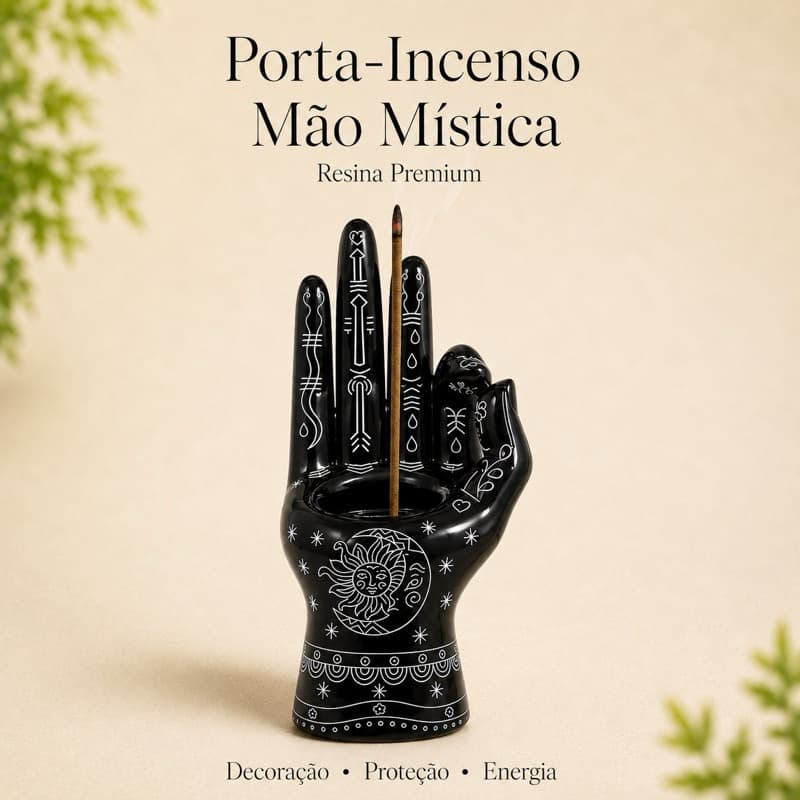 Porta Incenso Mão Mística em Resina Preta Incensário Decorativo Suporte para Incenso Vareta Decoração Boho Zen