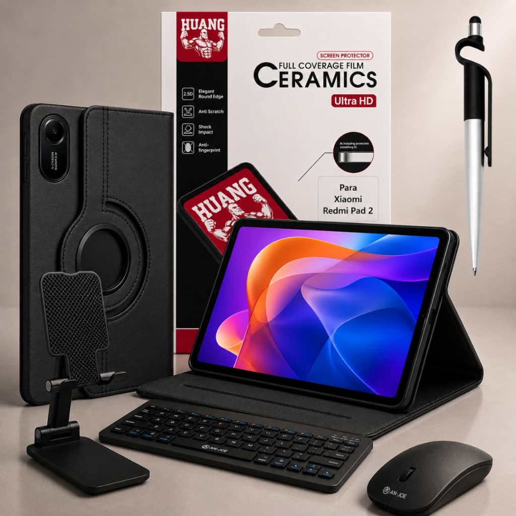 Combo Completo Capa Case Tablet Xiaomi Redmi Pad 2 11 Polegadas + Película + Caneta Touch + Suporte + Teclado e Mouse