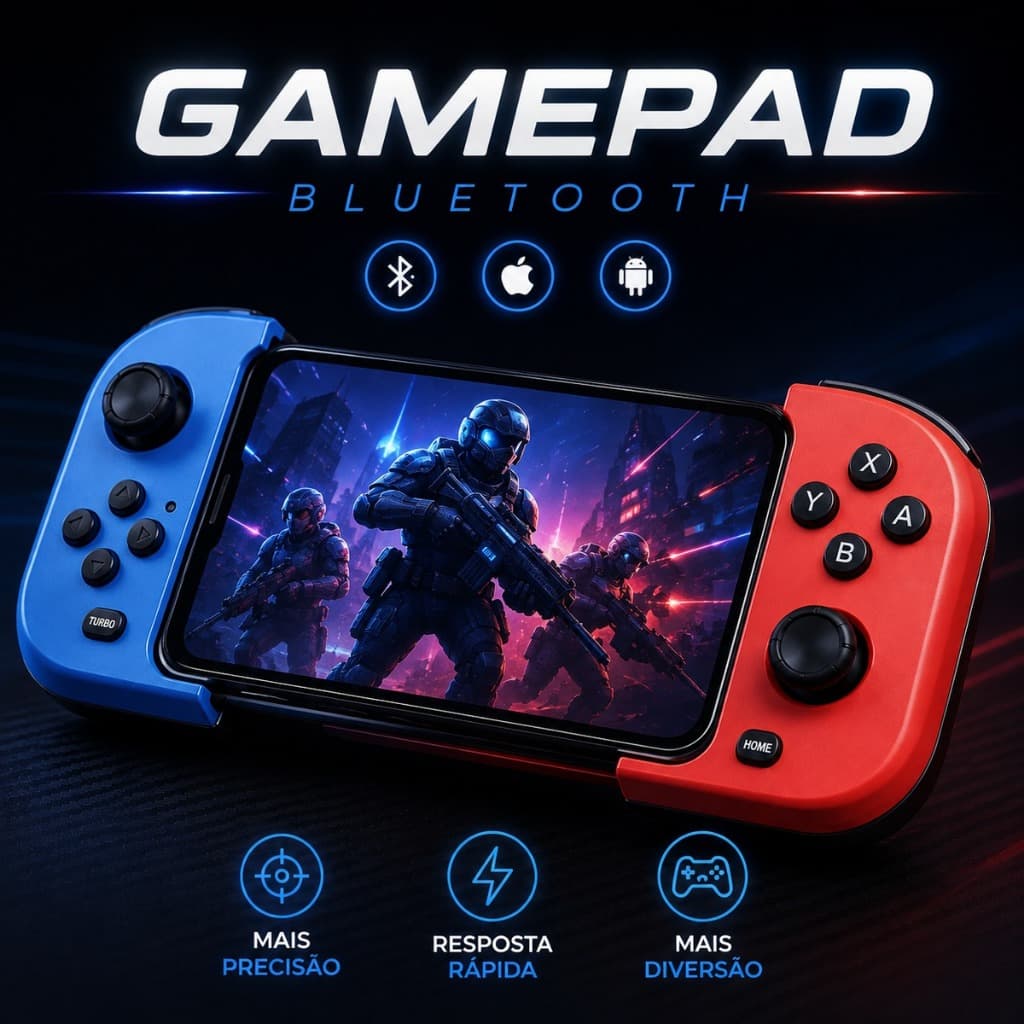 Controle Gamepad para Celular Bluetooth Gamer Extensível iOS Android Recarregável
