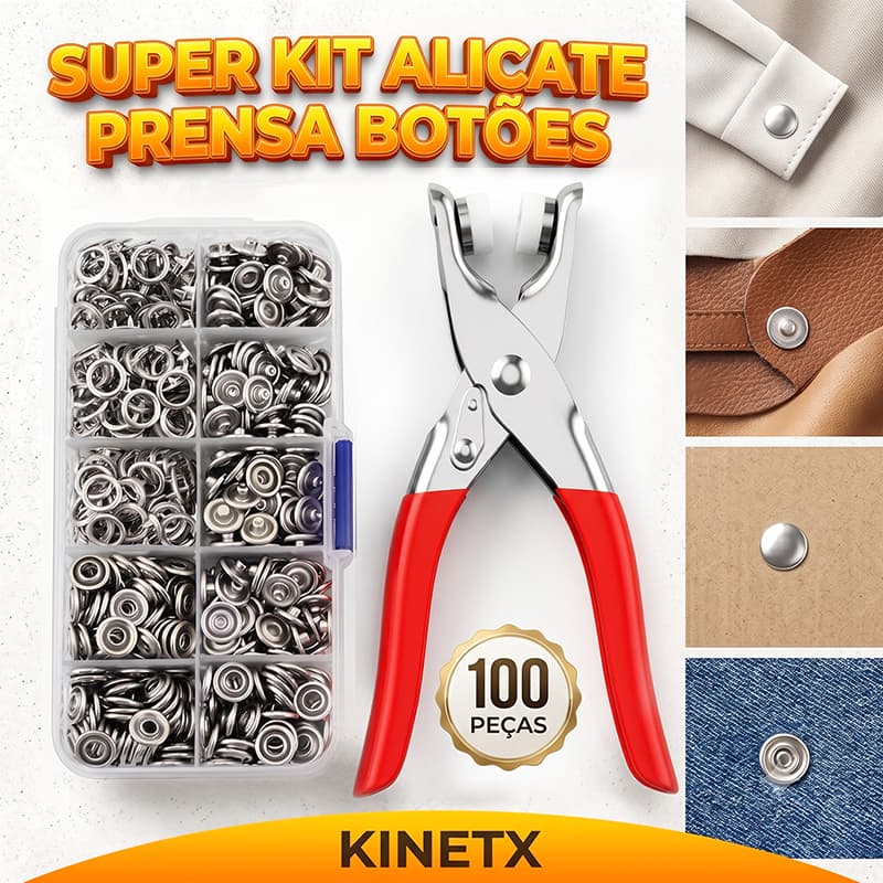 Alicate Aplicador com 100 Botões de Pressão de Metal Kit Completo Roupa Bebê Costura