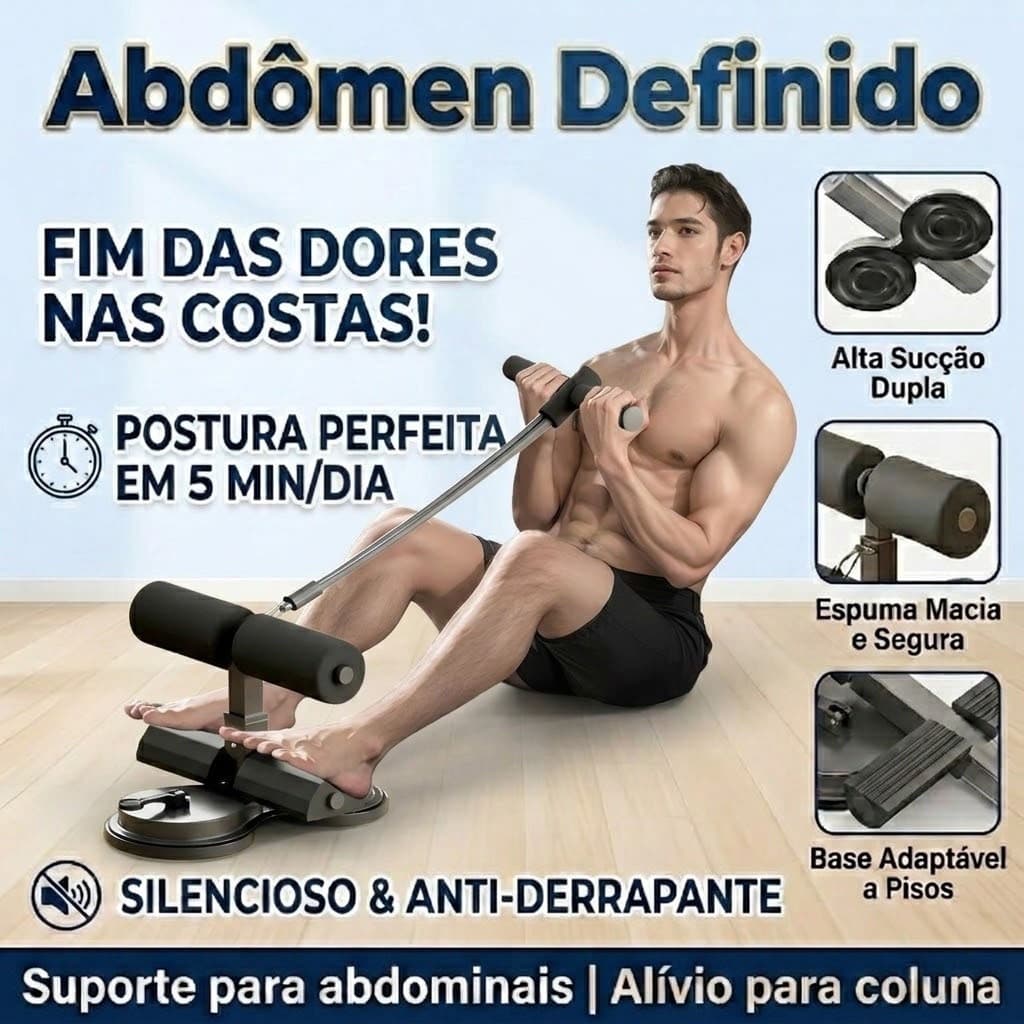 Equipamento Auxiliar de Abdominais Fitness Unissex Muscular Abdominal Dispositivo de Pé Fixo Ajuste 3 Níveis Com Ventosa