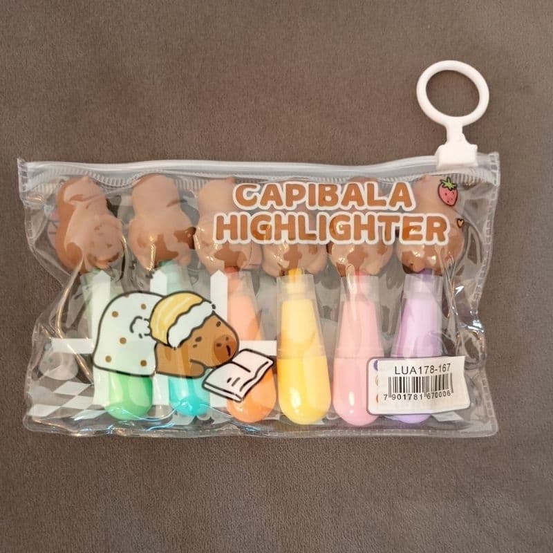 Kit Mini Marca Texto Capivara Fofo Capibala Highlighter Tons Pastel Papelaria Kawaii