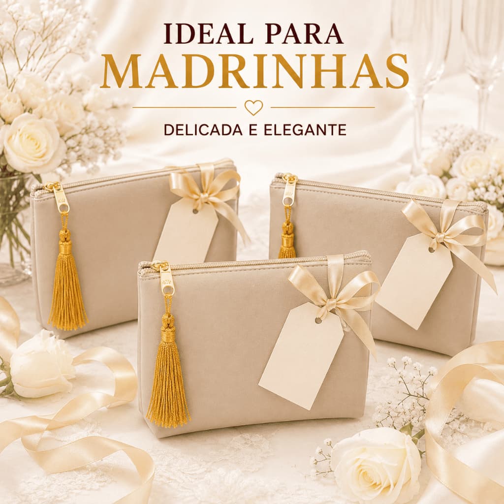 Kit 15 Necessaires Lisas Bege com Tassel  Casamento e madrinhas - Pronta Entrega