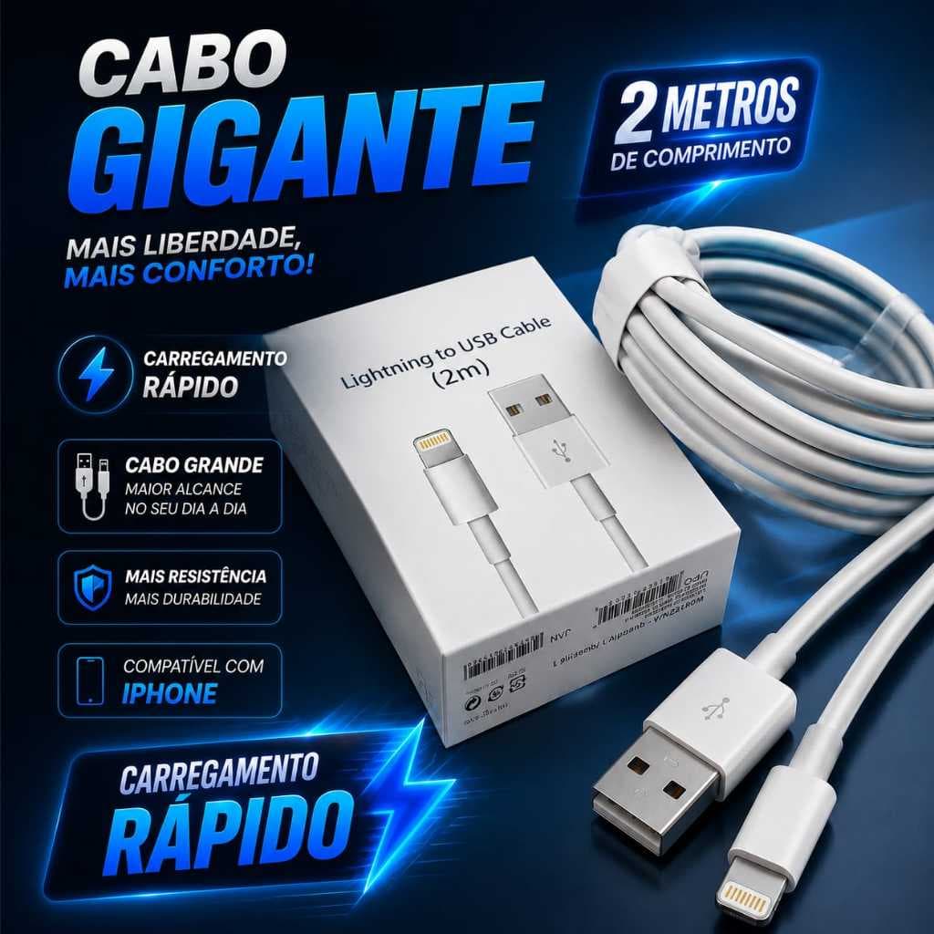 CABO PARA IOS USB CARREGAMENTO RÁPIDO 2 METROS PARA IOS COMPATIVEL COM IPHONE
