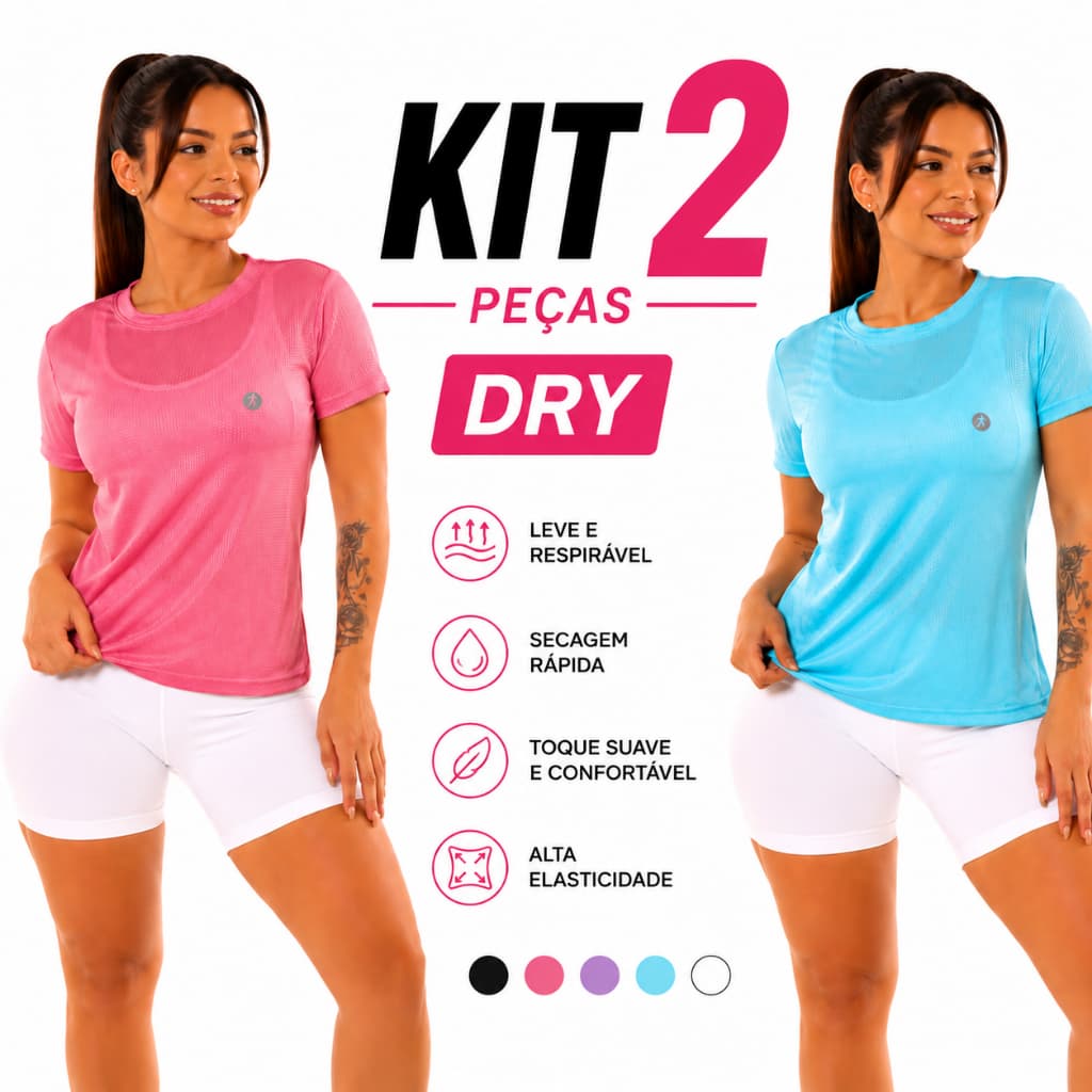 Kit 2 Camisetas Feminina Academia Dry Fit Blusa Fitness Treino Musculação Corrida Caminhada Respirável