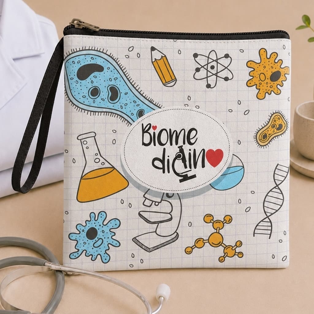 Porta Jaleco Biomedicina Biomédica Estampada Impermeavel com Alca Bolsa Necessaire Organizadora Laboratorio Pesquisa