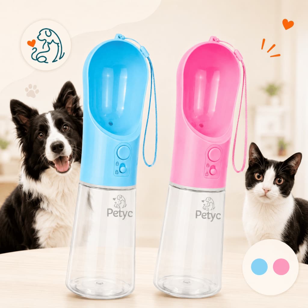 Garrafa Bebedouro Portátil Pet 400ml Petyc Squeeze Passeio Cachorro Gato Com Trava Não Vaza Dispenser Água Compacto
