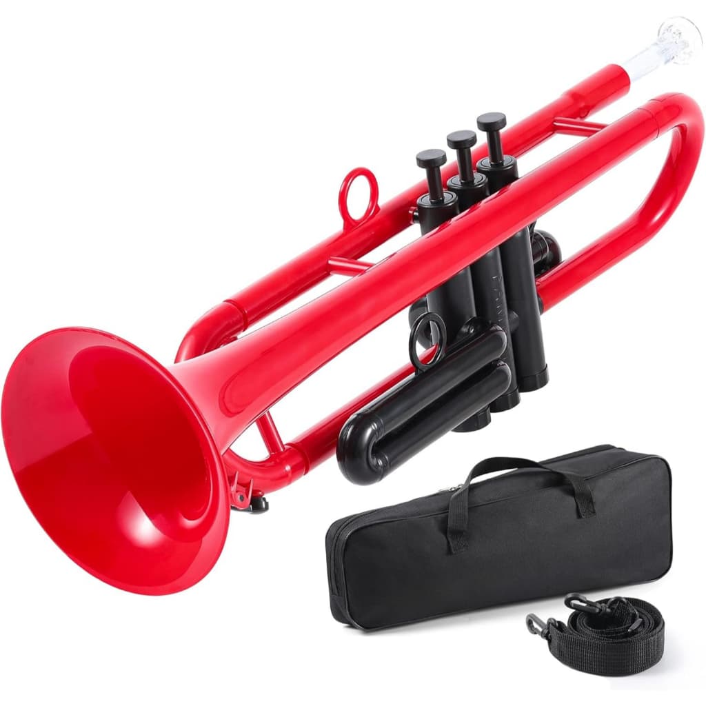 Trompete Bb Infantil e Adulto para Iniciantes, Instrumento Musical de Plástico com Bocal 3C 7C e Kit Completo