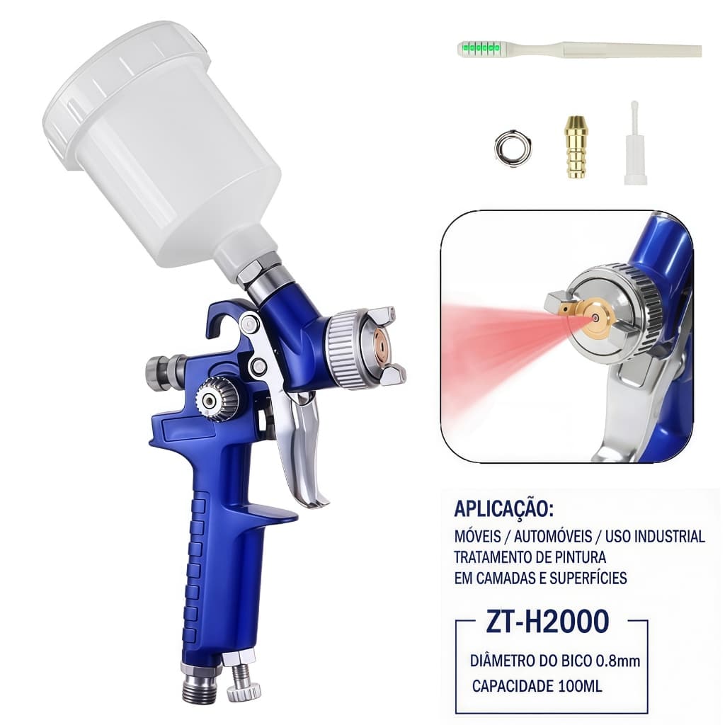 H-2000 Mini Pistola Pulverização Ar HVLP Profissional Bico Pintura Detalhe Retoque Ajustável Leve Resistente