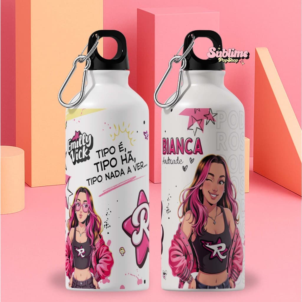 Garrafa Infantil Emilly Vick Dos Rosas Personalizada 600ml 500ml Alumínio Squeeze