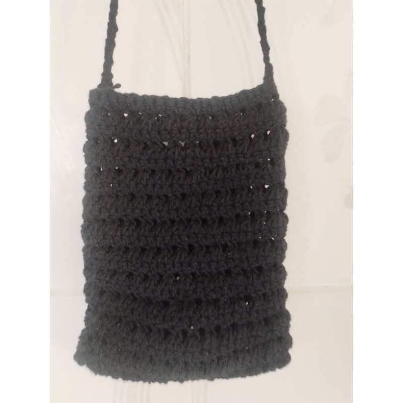 Bolsa de Crochê Artesanal Feminina  Feita à Mão |Estilo Boho |Alça Resistente - Bolsa preta