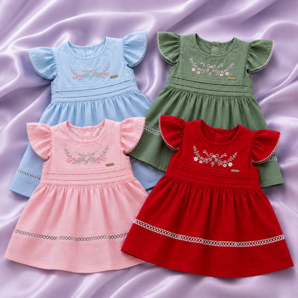 Vestido Infantil Bebê Linho 100% Algodão Bordado Delicado Menina M G 1 Ano Vestido Baby Bordado Meninas