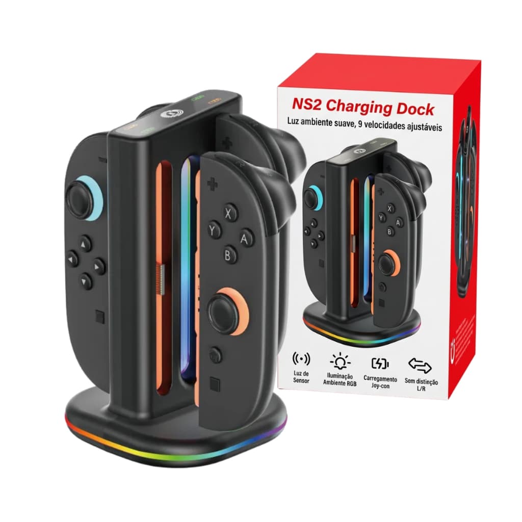 Base Carregador Suporte Carregadora Dock Ns2 Led RGB para Joy-Con Controle Nintendo Switch 2