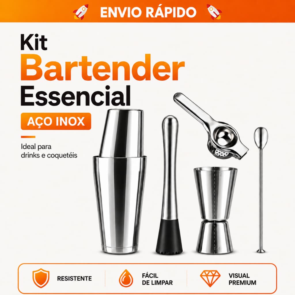 Kit Coqueteleira Inox para Drinks Completo Bar Casa Festa Bartender Profissional