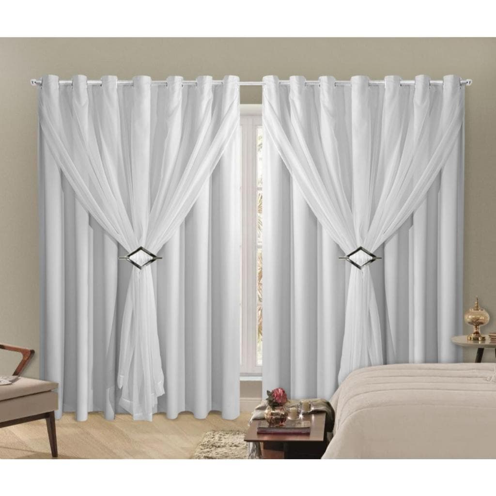 Cortina Corta Luz 4,00m X 1,80m 100% Blackout Com Voil Branco