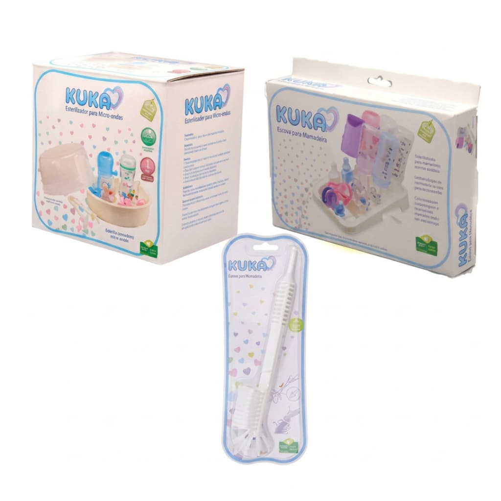 Kit Higiene Completo Kuka: Esterilizador, Escorredor e Escova Dupla Ação