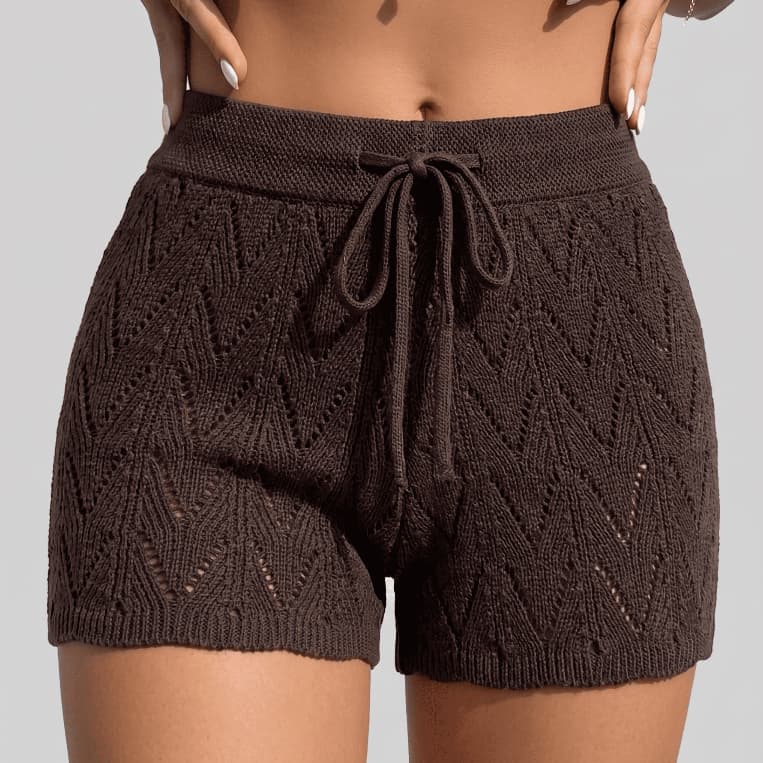 Saida de Praia Shorts Tricot Crochê Moda Feminina Elegante