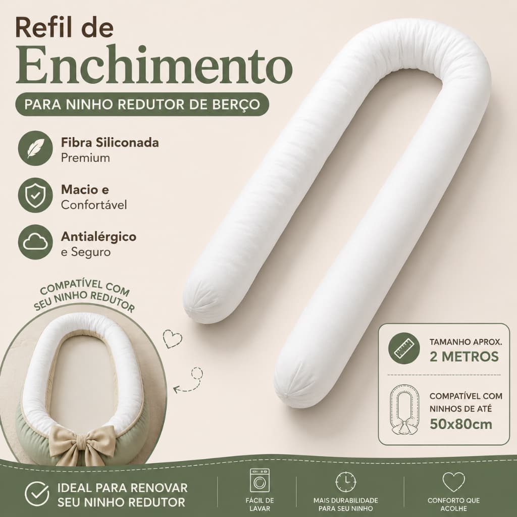 Refil de Enchimento para Ninho Redutor 2 Metros Fibra Siliconada Macia Antialérgica
