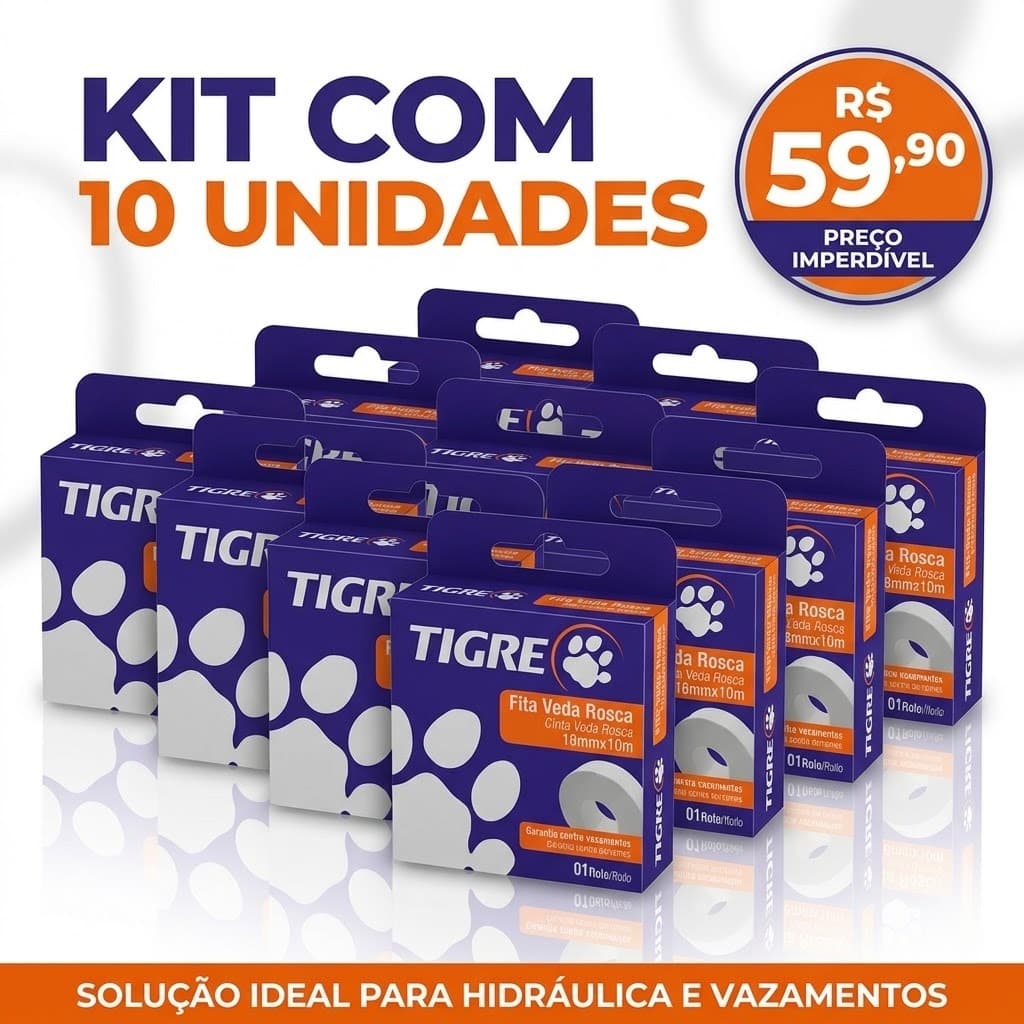 Kit 10 Fita Veda Rosca 18mm x 10m Tigre Vedação Hidráulica