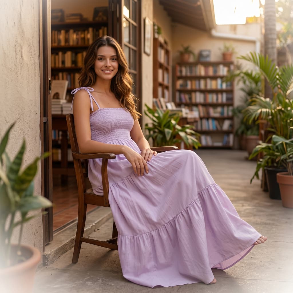 Vestido feminino sem mangas com amarração nos ombros, elegante e casual para o dia a dia – ótima opção de presente