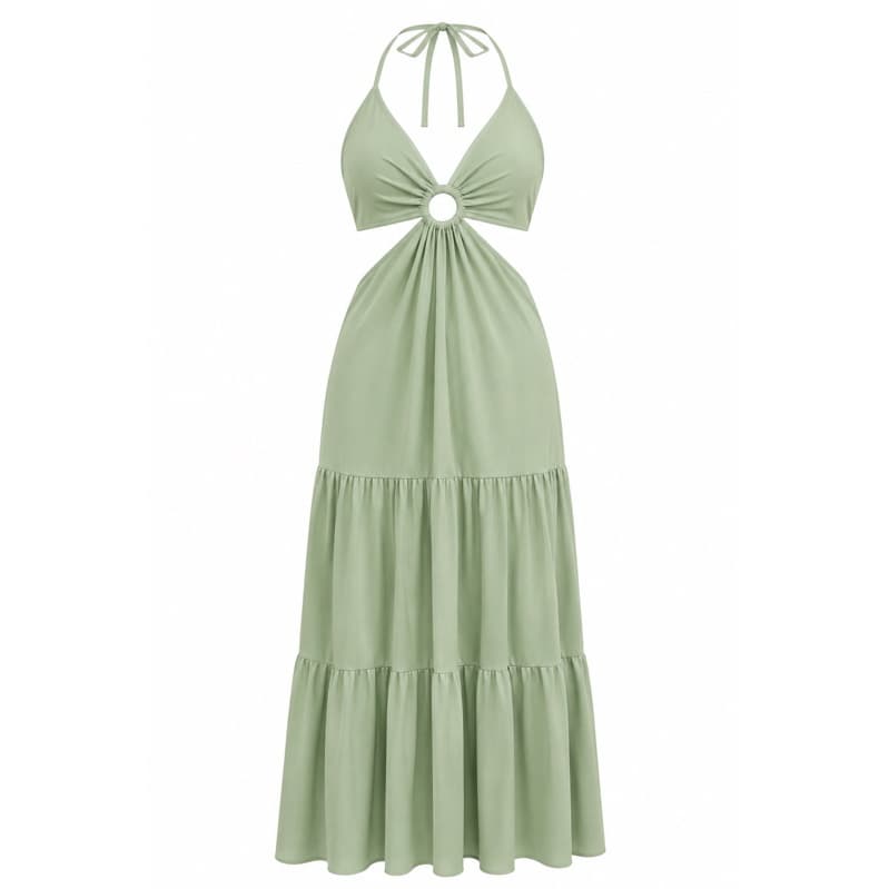Vestido Feminino Midi com Recorte e Alças Finas Vestido Argola Vestido Costa Nua
