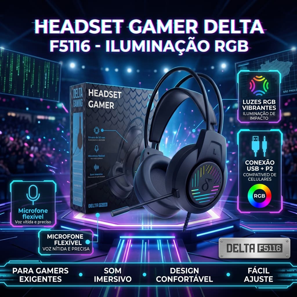 Headset Gamer Barato RGB com Microfone Som Alto 50mm Fone para Jogos PC Celular Confortável