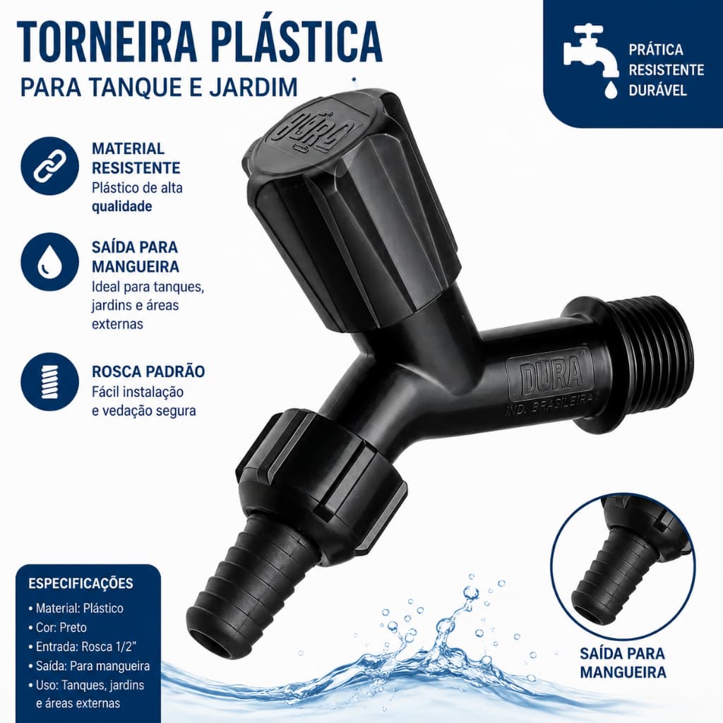 kit 12un Torneira preta Jardim 1/2  3/4