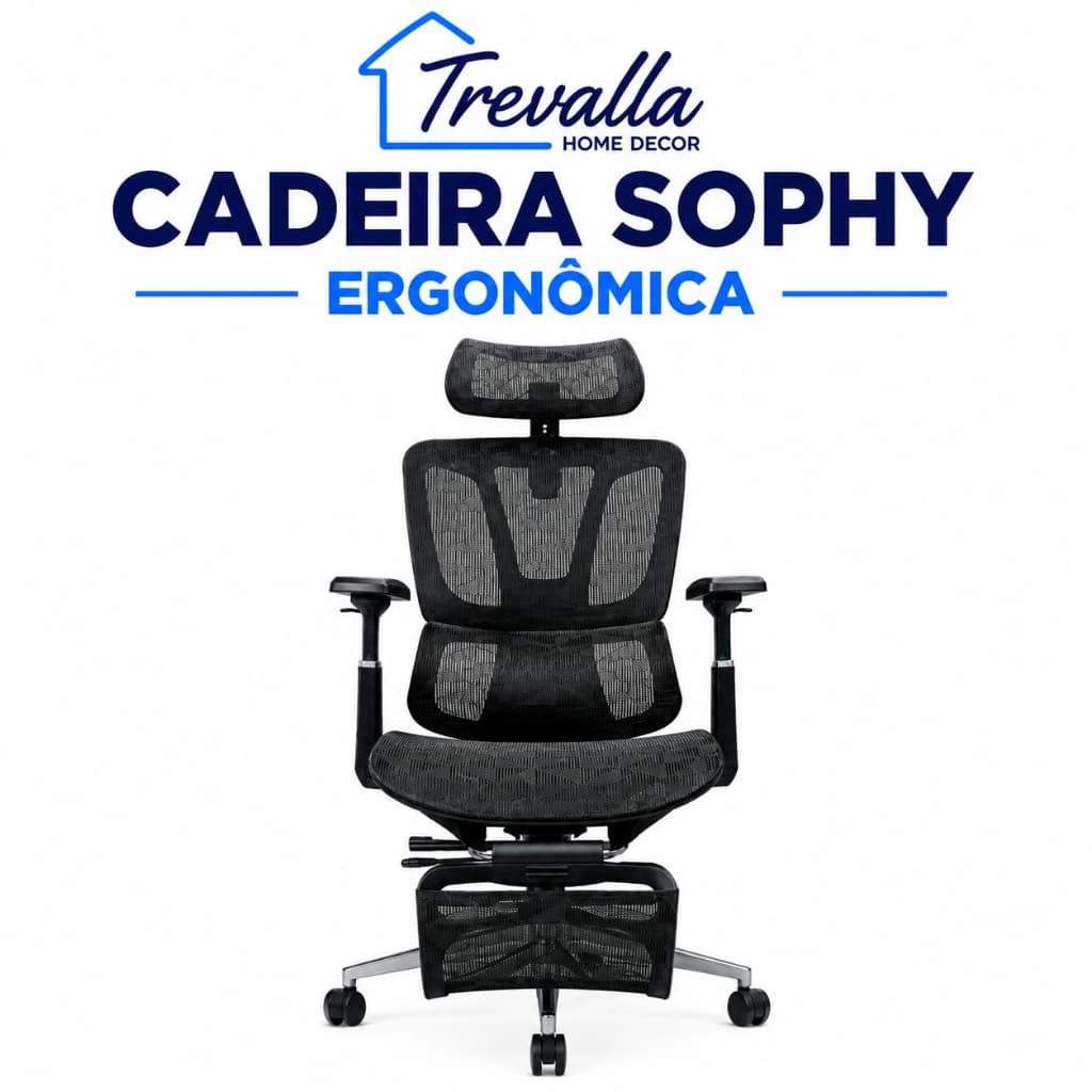 Cadeira Sophy Ergonômica Reclinável com Suporte Lombar e Assento Ajustável e Apoio para Pés Trevalla