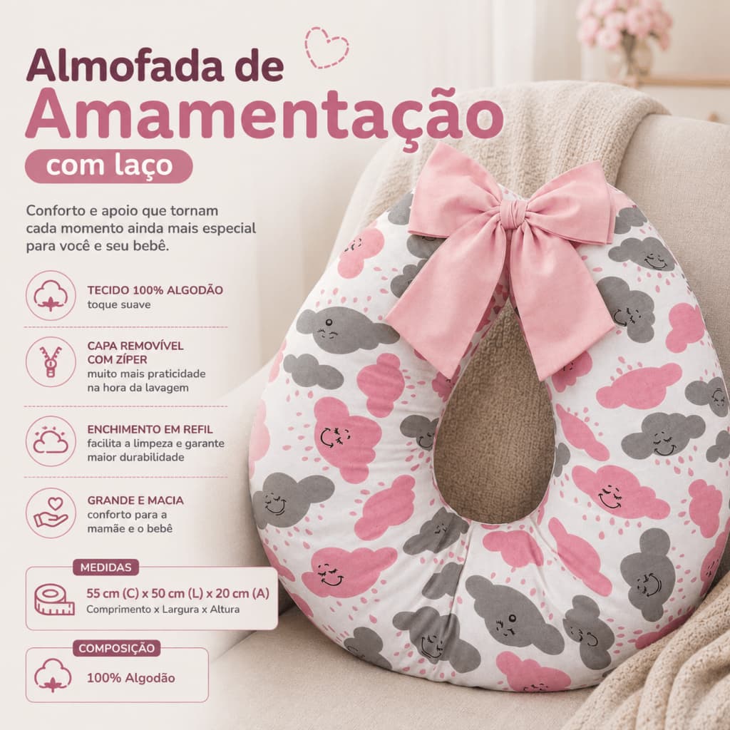 Almofada Amamentação Grande Firme Travesseiro Amamentar Bebê Recém Nascido Menina Menino Enxoval