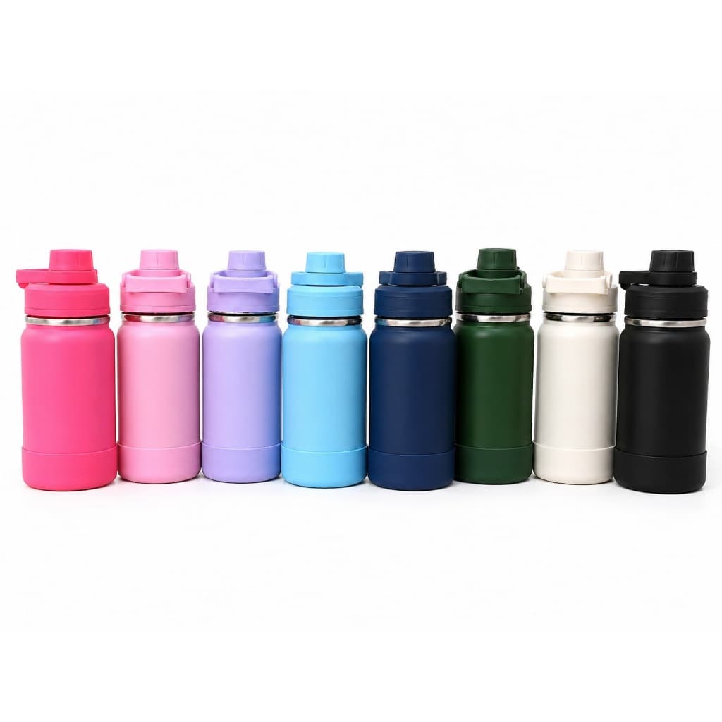 Garrafa Térmica 350ml aço inox  com Silicone de Proteção para Bebidas geladas e quentes peneira inox diversas cores