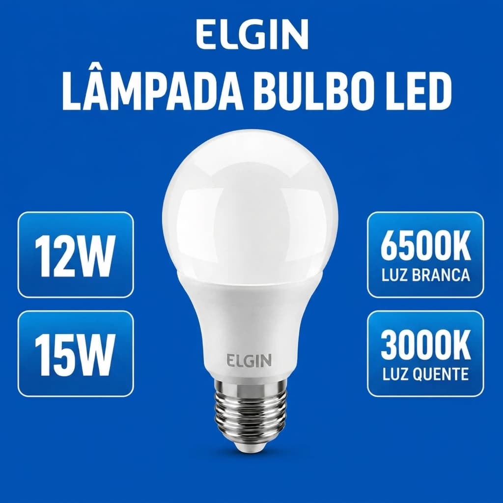 Lâmpada Led Bulbo 12W 15W A60 6500K 3000K E27 Bivolt Elgin