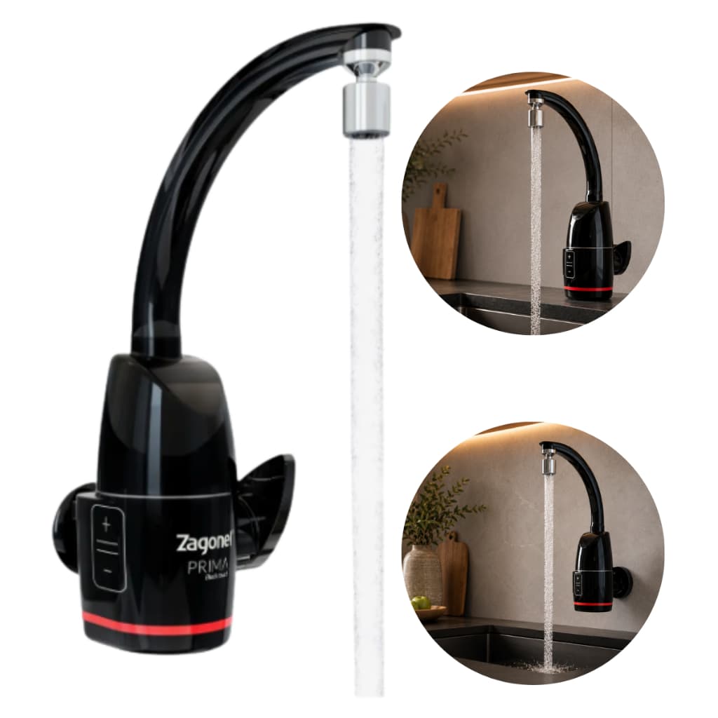 Torneira Eletrônica Prima Black Touch Zagonel 220V Bica Giratória Bancada ou Parede