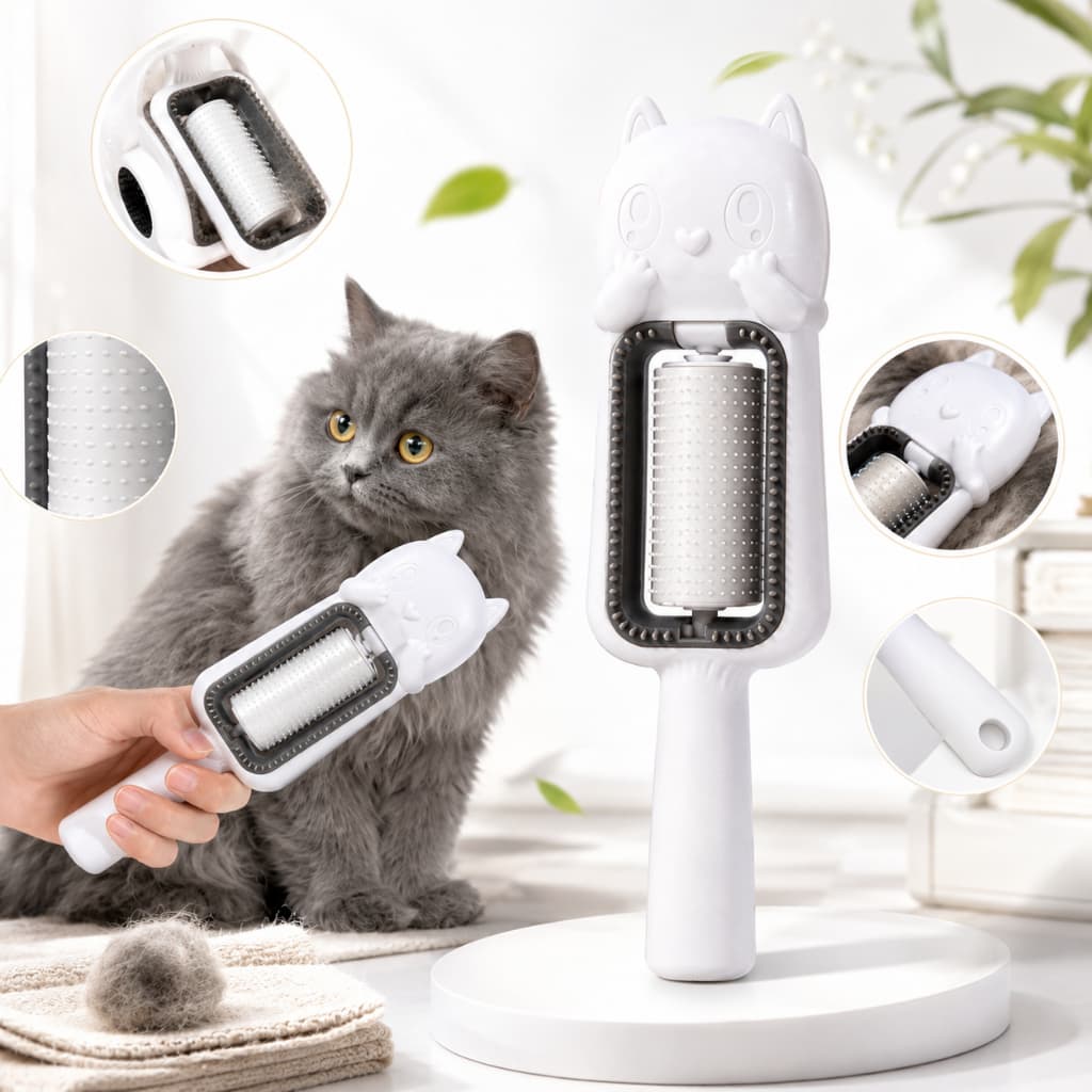Escova Removedora de Pelos para Cães e Gatos Pente Duplo 60 Dentes Silicone Lavável para Pelos Curtos e Longos