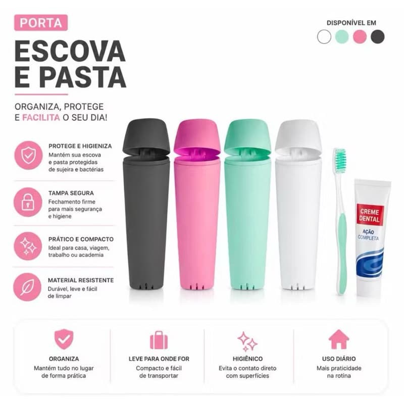 Porta Escova Estojo Porta Treco Talheres Com Trava ROSA