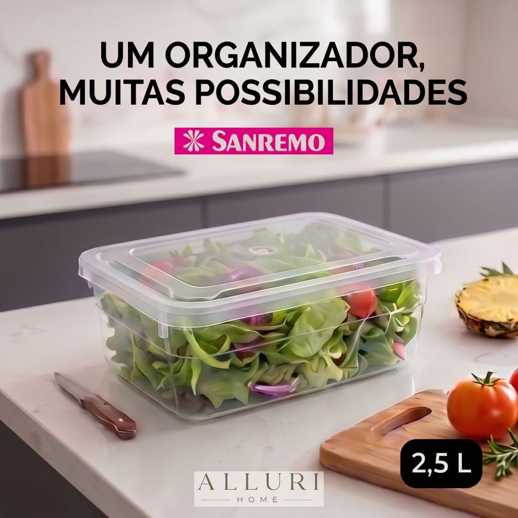Kit 2 Organizadores Multiuso Sanremo 2,5L Transparentes com Tampa