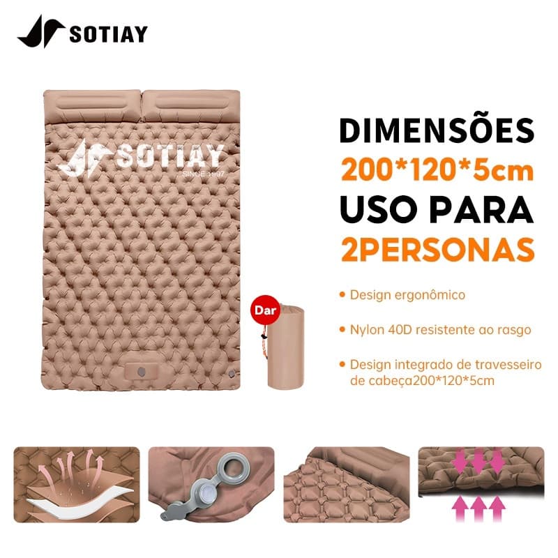 Sotiay Colchão Inflável Automático Casal 200x120x5cm com Travesseiro, Acampamento Portátil