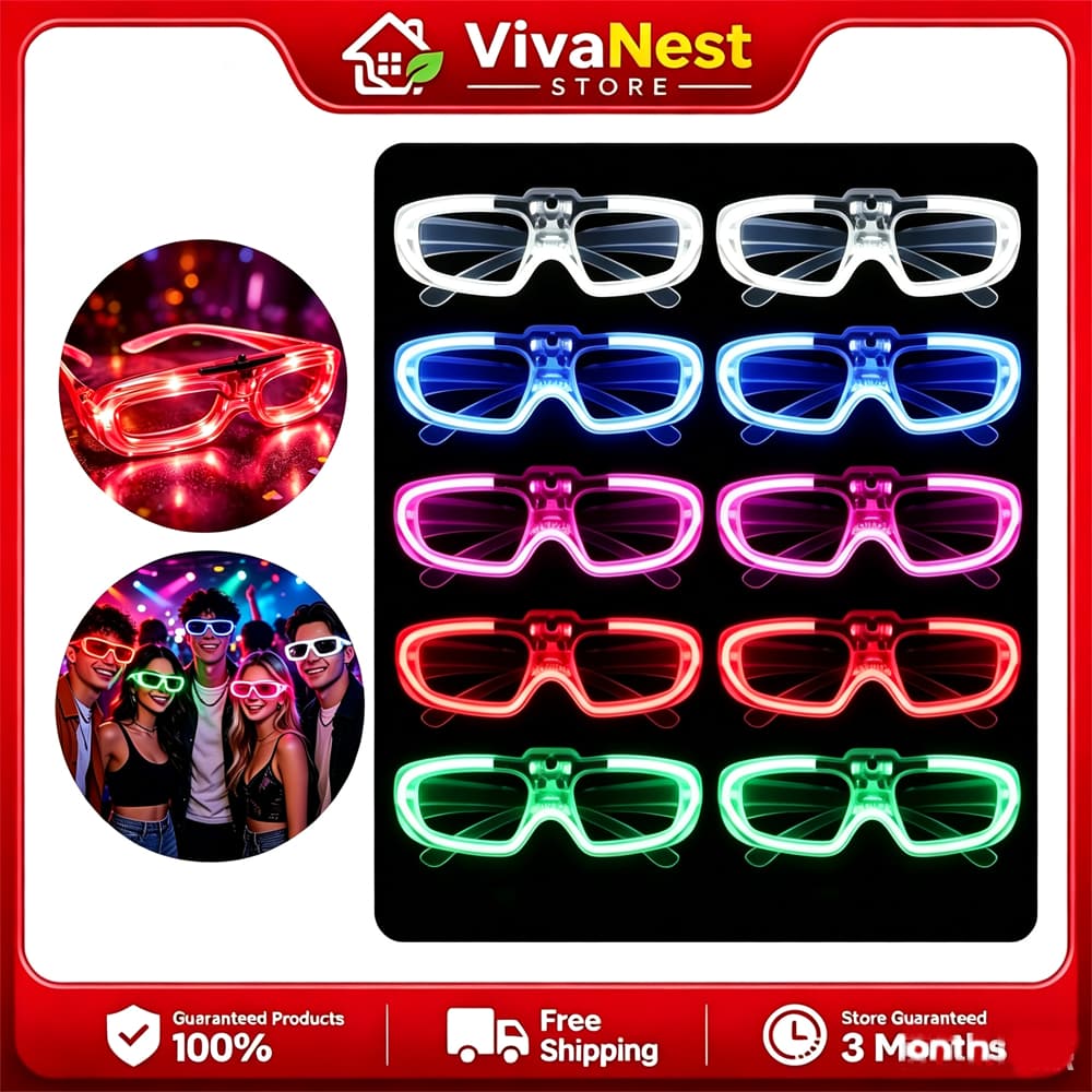 KIT 10 Oculos de Led Neon Pisca Acessório Luminoso para Festas
