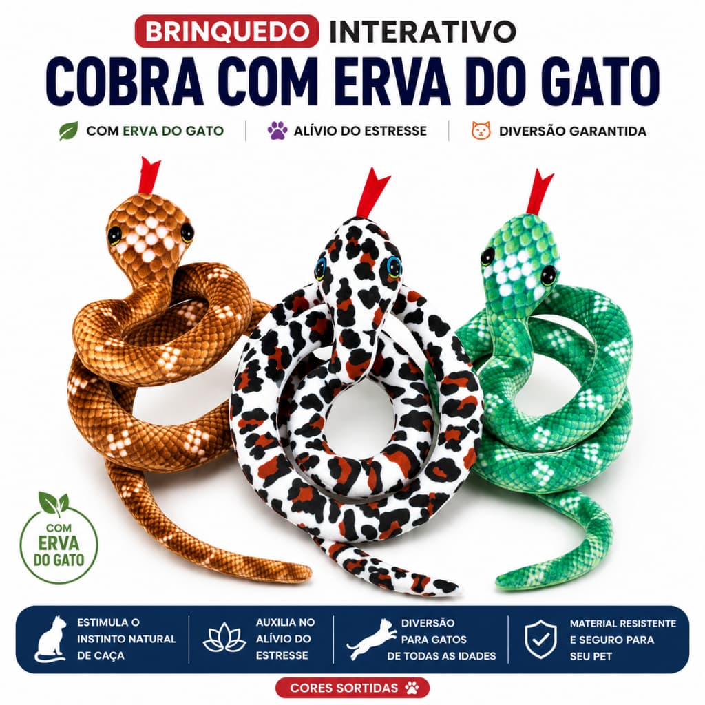 Brinquedo para Gatos Cobra de Pelúcia com Catnip Erva do Gato Interativo Anti Tédio Cores Sortidas