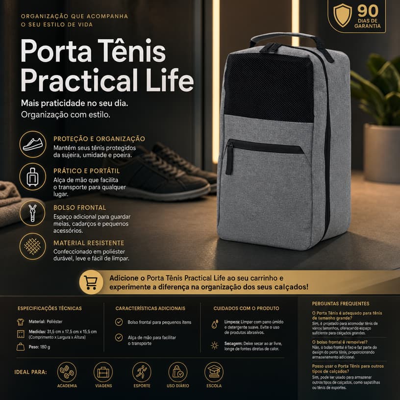 Porta Tênis Practical Life Bolsa Chuteira calçados Poliéster Bolso Frontal e Alça de mão viagem