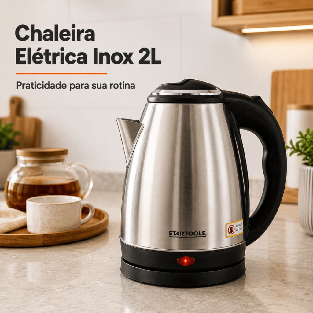 Chaleira Elétrica 2L Inox Aquecimento Rápido Automático
