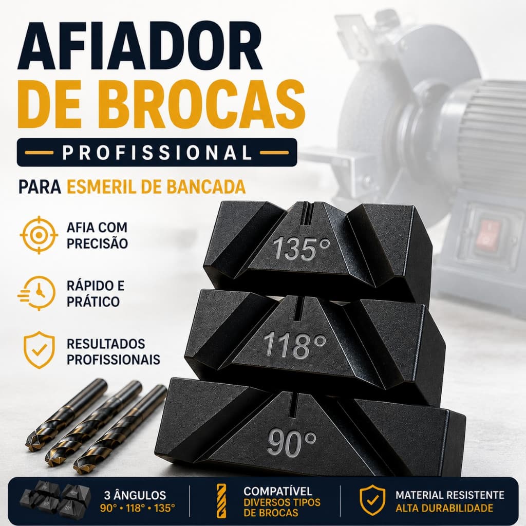 "Kit Gabarito Afiador Brocas Esmeril Bancada 90 118 135 Graus Profissional 3 Angulos HSS