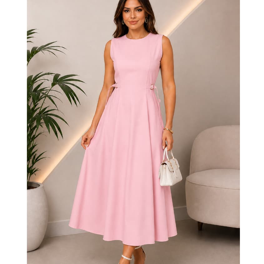 Vestido Midi Feminino Elegante Acinturado Com Fivela Vestido Social Midi Moderno Casual Chic