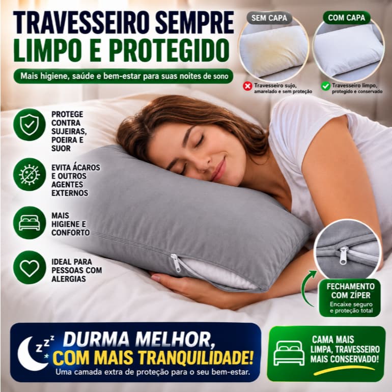 Capa Para Travesseiro com Zíper 49x69cm Cinza — Protetor de Travesseiro